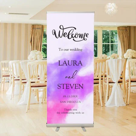 Purple Violet Watercolor  Customized Photo Printed Roll Up Standee Banner