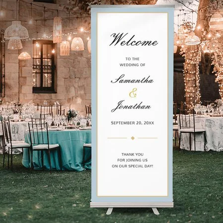Dusty Blue and Gold Customized Photo Printed Roll Up Standee Banner