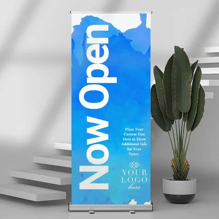 Painted Blue Watercolor Design Customized Photo Printed Roll Up Standee Banner