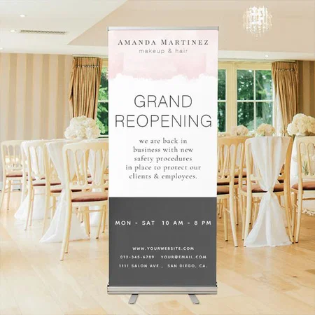 Blush Pink Watercolor Hair Makeup Salon Customized Photo Printed Roll Up Standee Banner