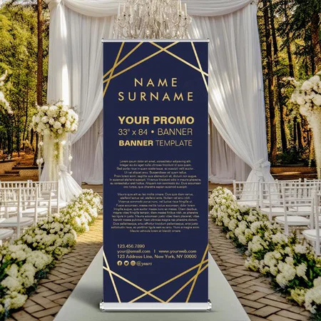 Modern Minimalist Gold Geometric Line Design Customized Photo Printed Roll Up Standee Banner