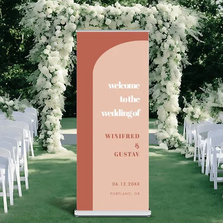 Peach Color Wedding Design Customized Photo Printed Roll Up Standee Banner