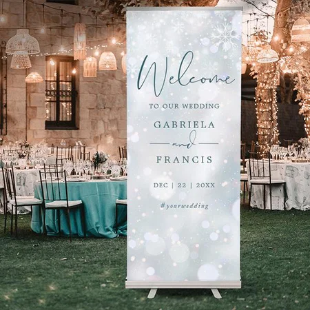 Winter Wonderland Snow Wedding Welcome Customized Photo Printed Roll Up Standee Banner