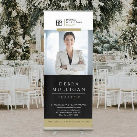 Modern Black And Gold Photo Design Customized Photo Printed Roll Up Standee Banner
