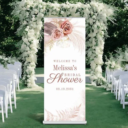 Pampas Grass Tan Bridal Shower Customized Photo Printed Roll Up Standee Banner