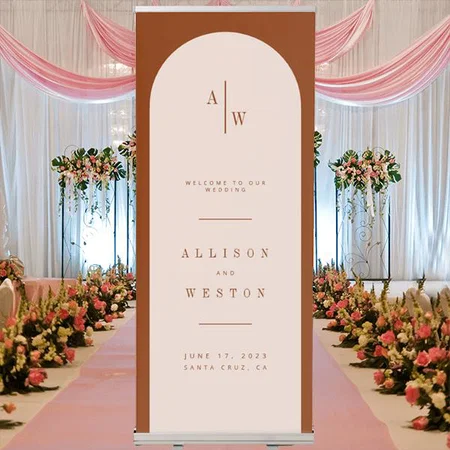 Boho Minimalist Burnt Orange Wedding Welcom Customized Photo Printed Roll Up Standee Banner