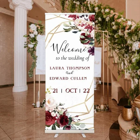 Floral Wedding Design Customized Photo Printed Roll Up Standee Banner