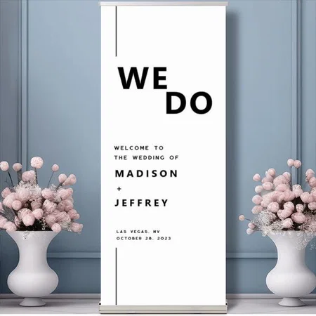 Modern Minimalist Black And White Line Design Customized Photo Printed Roll Up Standee Banner