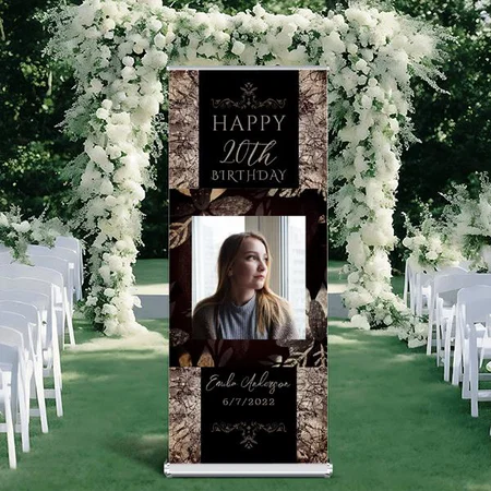 Ornamental Floral Pattern Birthday Photo Customized Photo Printed Roll Up Standee Banner