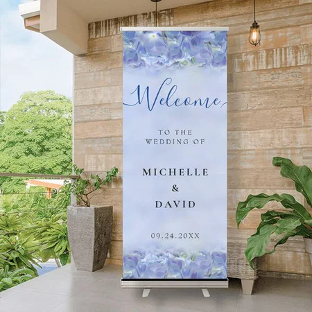 Elegant Blue Floral Customized Photo Printed Roll Up Standee Banner