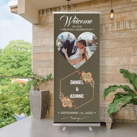 Simple Modern Calligraphy Photo Design Customized Photo Printed Roll Up Standee Banner