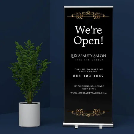 Classic Gold Foil Vintage Swirls Black Design Customized Photo Printed Roll Up Standee Banner