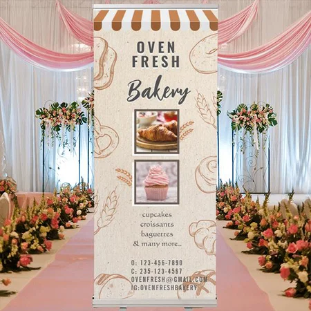 Vintage Beige Bakery Business Customized Photo Printed Roll Up Standee Banner