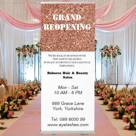 Rose Gold Glitter Salon Business Customized Photo Printed Roll Up Standee Banner