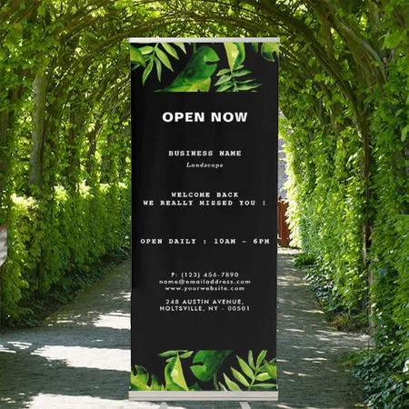Black Green Tropical Leaf Design Customized Photo Printed Roll Up Standee Banner