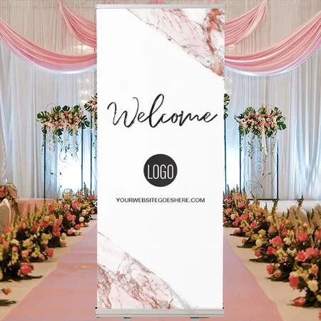 Pink Marble Rose Gold Design Customized Photo Printed Roll Up Standee Banner