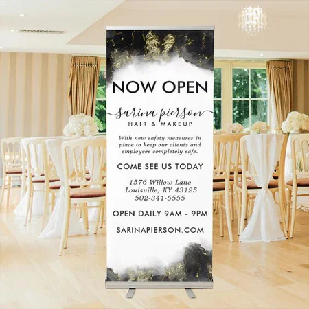 Black And Gold Modern Art Liquid Watercolor Customized Photo Printed Roll Up Standee Banner