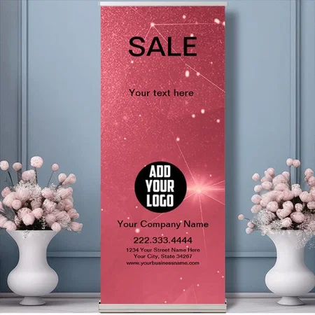 Modern Pink Watercolor Customized Photo Printed Roll Up Standee Banner