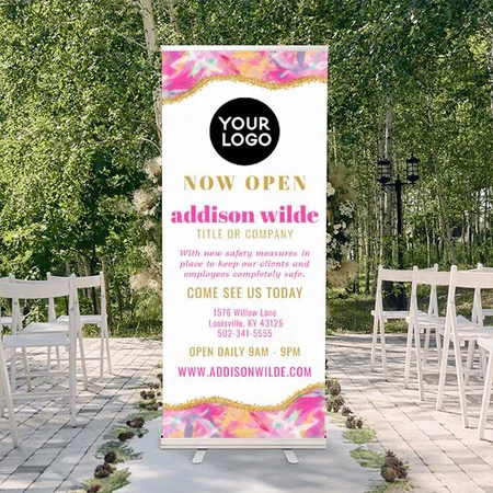 Modern Colorful Brushstrokes Gold Customized Photo Printed Roll Up Standee Banner