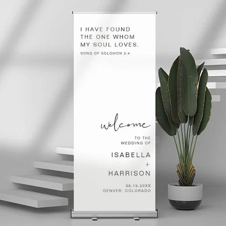 Modern Minimal Wedding Welcome Customized Photo Printed Roll Up Standee Banner