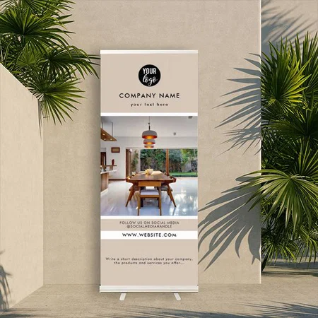 Professional Beige Business Promotional Photo Customized Photo Printed Roll Up Standee Banner