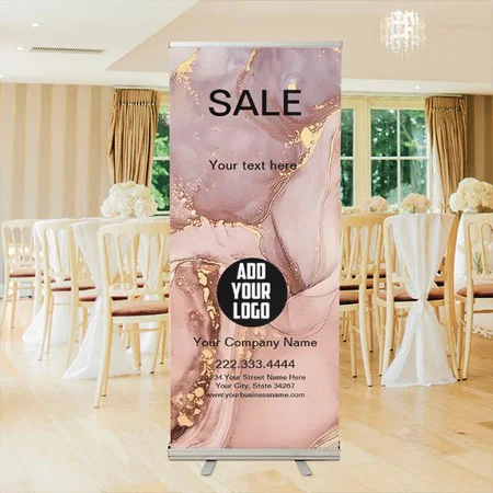 Modern Pink Watercolor Marble Design Customized Photo Printed Roll Up Standee Banner