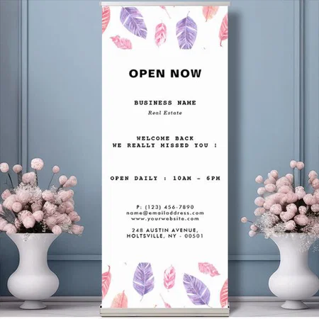 Tropical Rose White Pink Customized Photo Printed Roll Up Standee Banner