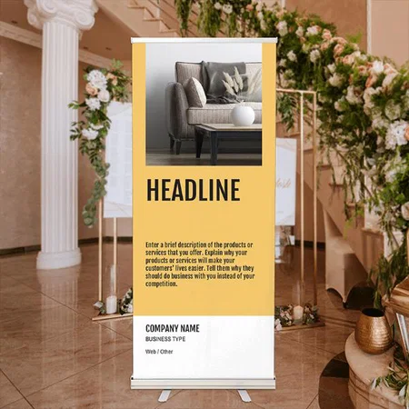Premium Yellow White Customized Photo Printed Roll Up Standee Banner