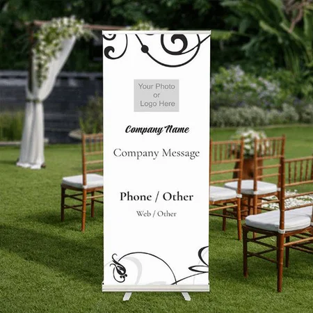 Modern Black Line Floral Design Customized Photo Printed Roll Up Standee Banner