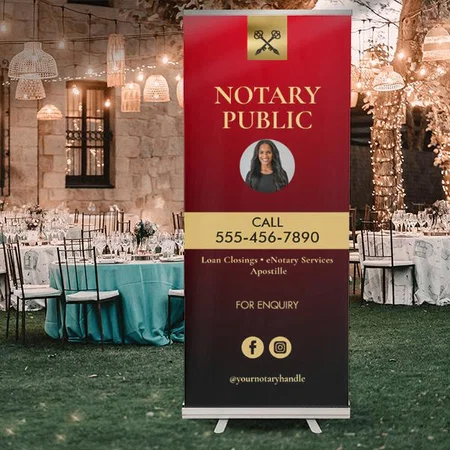 Red Gradient & Gold Customized Photo Printed Roll Up Standee Banner