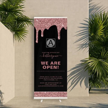Black Rose Gold Sparkle Glitter Drips Customized Photo Printed Roll Up Standee Banner