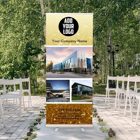Modern Gold Glitter Trade Show Customized Photo Printed Roll Up Standee Banner