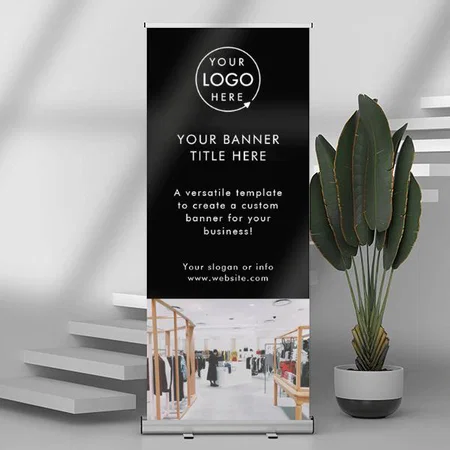 Black Modern Photo And Business Logo Design Customized Photo Printed Roll Up Standee Banner