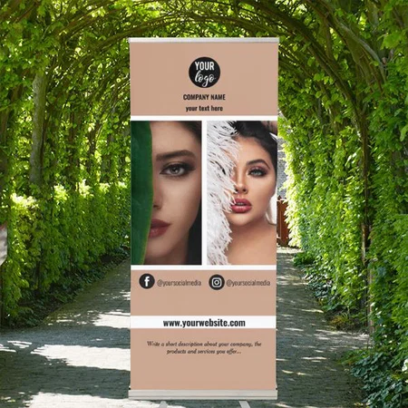 Elegant Beauty Business Promotional 2 Photo Collage Customized Photo Printed Roll Up Standee Banner