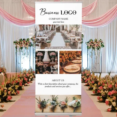 Elegant White Event Planning Business 4 Photos Customized Photo Printed Roll Up Standee Banner