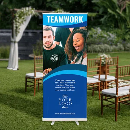Modern Bold Blue Color Company Trade Show Customized Photo Printed Roll Up Standee Banner