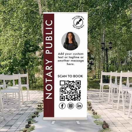 Modern Dark Red Photo Logo QR Code Design Customized Photo Printed Roll Up Standee Banner