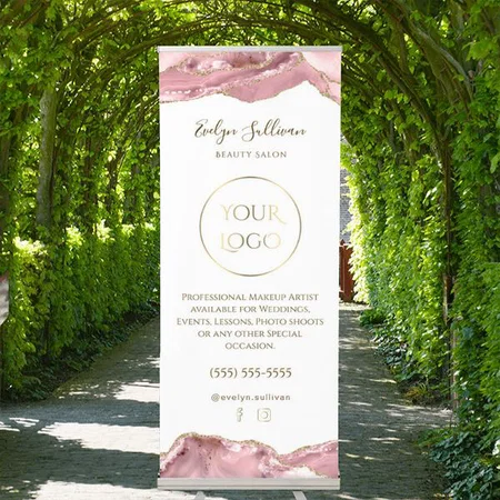 Blush Pink And Gold Marble Customized Photo Printed Roll Up Standee Banner