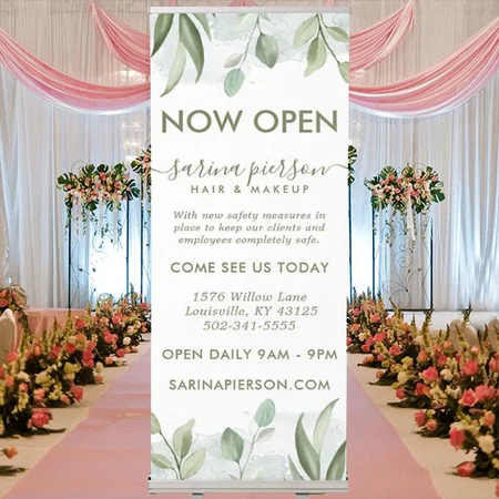 Rustic Watercolor Greenery Design Customized Photo Printed Roll Up Standee Banner