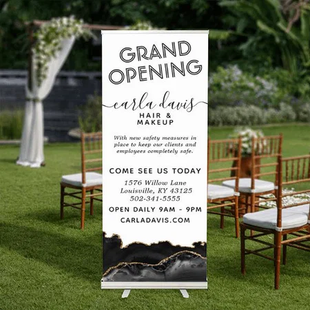 Black And Gold Marble Salon Customized Photo Printed Roll Up Standee Banner