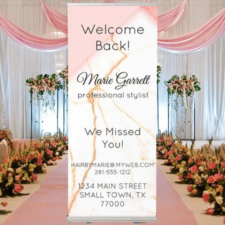Modern Marble Pink Salon Marketing Business Customized Photo Printed Roll Up Standee Banner