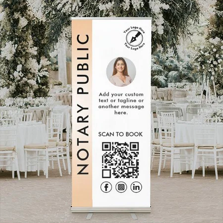 Modern Peach Gradient Photo Logo QR Code Customized Photo Printed Roll Up Standee Banner