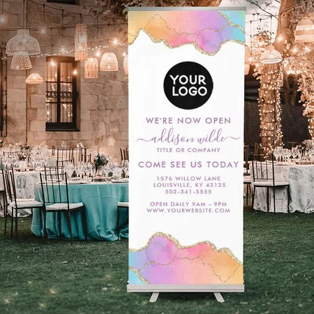 Rainbow And Gold Watercolor Customized Photo Printed Roll Up Standee Banner