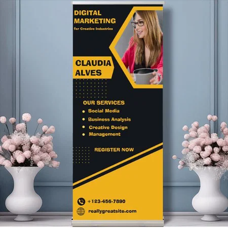 Modern Black Yellow Customized Photo Printed Roll Up Standee Banner