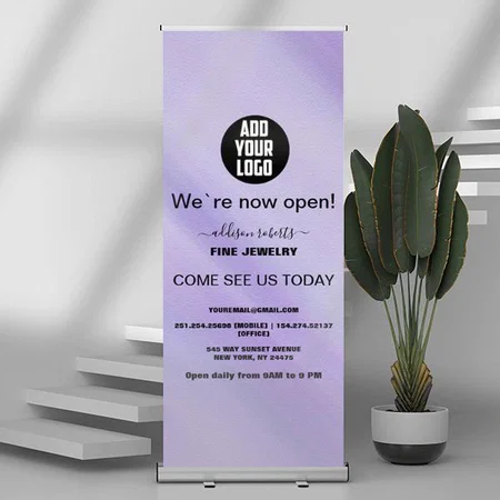 Glam Purple Sparkle Holographic Design Customized Photo Printed Roll Up Standee Banner