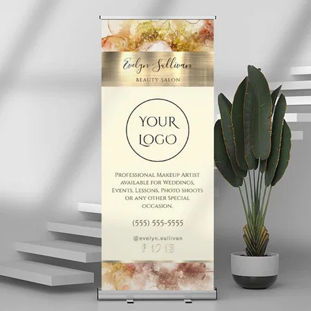 Brown Gold Watercolor Customized Photo Printed Roll Up Standee Banner