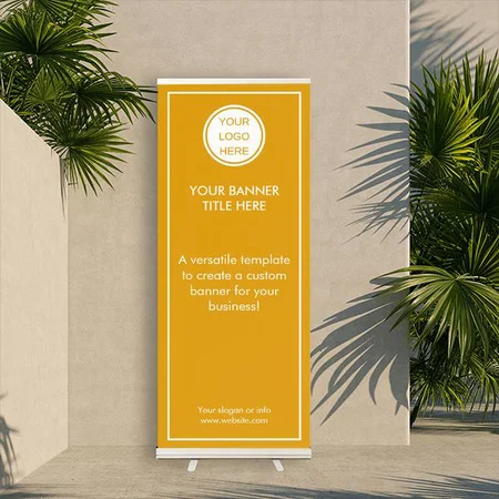 Company Logo l Modern Stylish Yellow and White Customized Photo Printed Roll Up Standee Banner