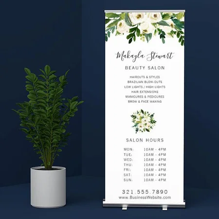 Salon Business Elegant Floral Roses and Greenery  Customized Photo Printed Roll Up Standee Banner