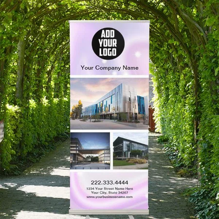 Glam Purple Pink Sparkle Holographic Customized Photo Printed Roll Up Standee Banner