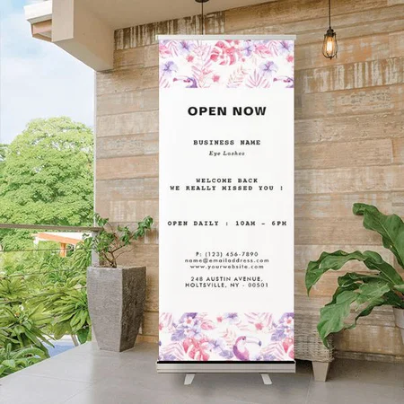 Purple Pink Floral Design Customized Photo Printed Roll Up Standee Banner
